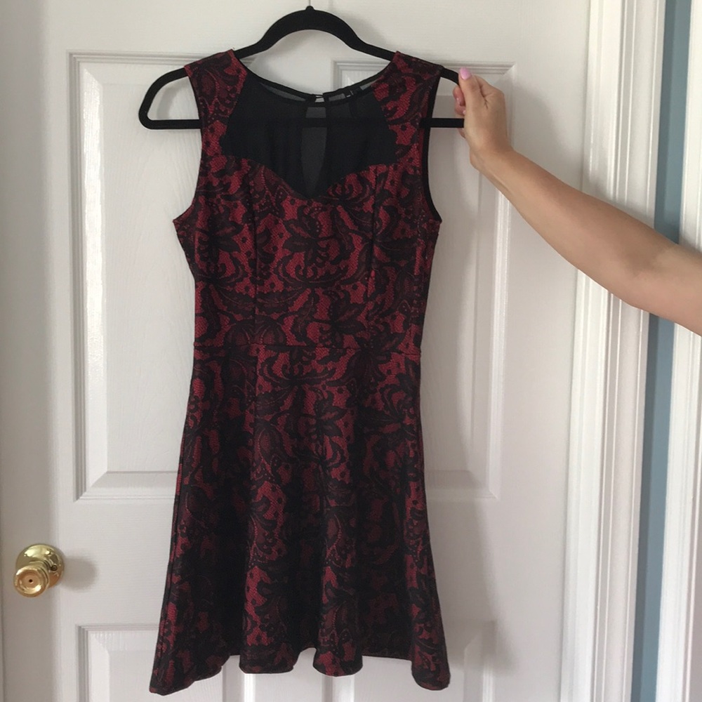 Red and black patterned dress
